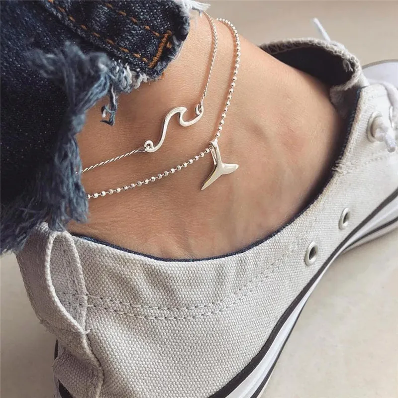 

Bohemian Multiple Layers Mermaid Tail Curved Wave Beads Anklets for Women Vintage Leg Ankle Anklet Charms Bracelet Beach Jewelry