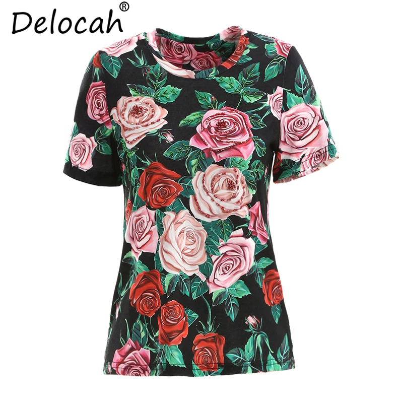 Delocah Runway Fashion Summer Wild T-Shirt Women's Short Sleeve Rose Floral Print Beading Elegant Vintage Vacation Tops T-Shirt
Delocah Runway Fashion Summer Wild T-Shirt Women's Short Sleeve Rose Floral Print Beading Elegant Vintage Vacation Tops T-Shirt