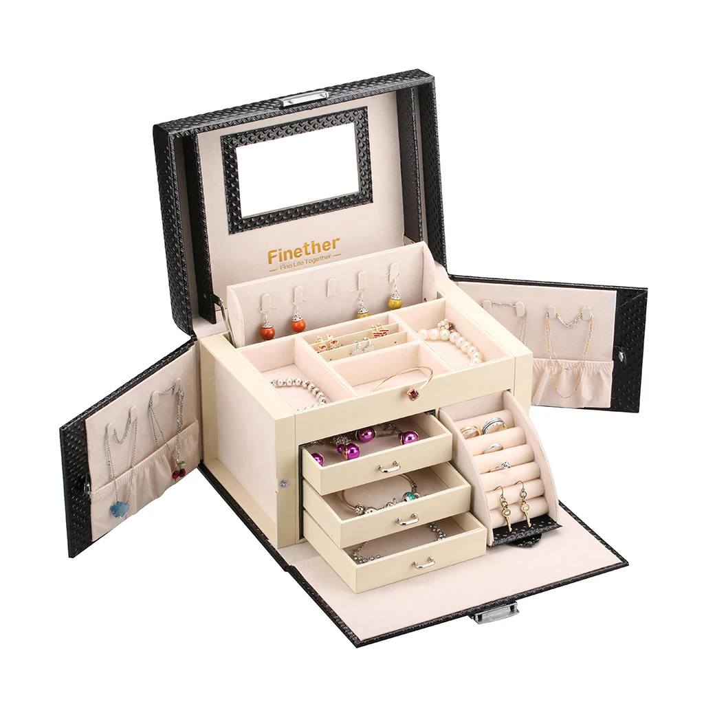 LANGRIA Embossed Crocodile Grain Faux Leather Pattern Jewelry Box Arched Lockable Design Storage Organization Mirror Drawers
LANGRIA Embossed Crocodile Grain Faux Leather Pattern Jewelry Box Arched Lockable Design Storage Organization Mirror Drawers