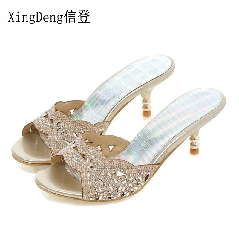 XingDeng Women Summer Round Toe Lady Thin Heel Rhinestone Slippers Shoes Plus Size 32-45 Girl Cut Outs Opened Toe Sequin Slipper
XingDeng Women Summer Round Toe Lady Thin Heel Rhinestone Slippers Shoes Plus Size 32-45 Girl Cut Outs Opened Toe Sequin Slipper