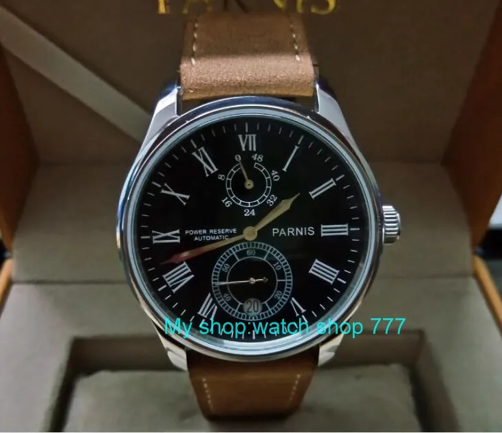 PARNIS 43mm black dial Automatic Self-Wind movement power reserve men's watch Mechanical watches wholesale GL214a
PARNIS 43mm black dial Automatic Self-Wind movement power reserve men's watch Mechanical watches wholesale GL214a