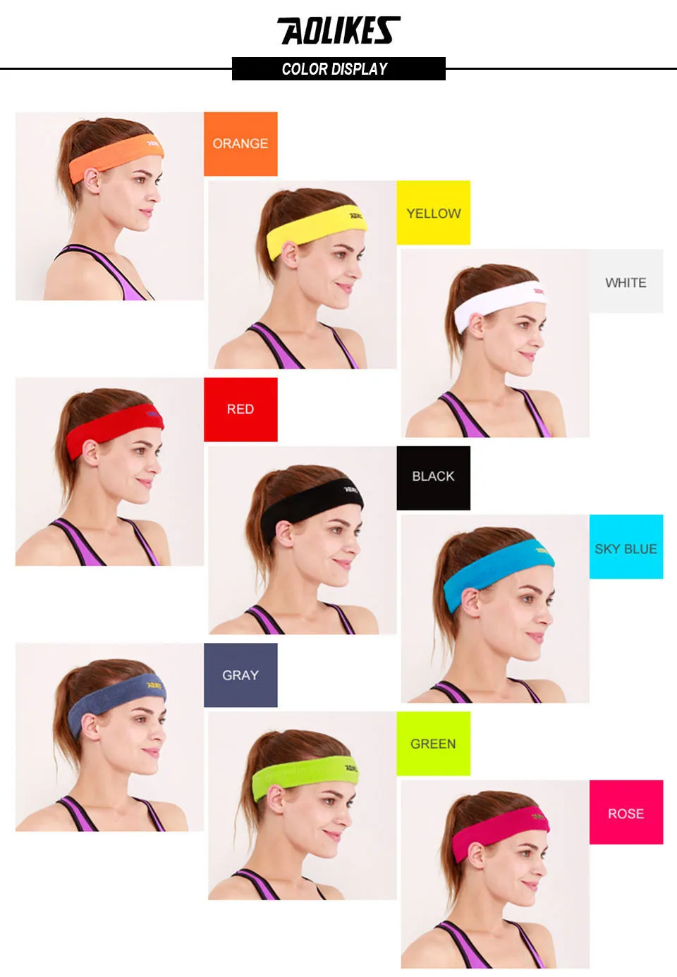 Description Picture 6 of itemAOLIKES 1PCS High Quality Cotton Sweat Headband For Men Sweatband women Yoga Hair Bands Head Sweat Bands Sports Safety