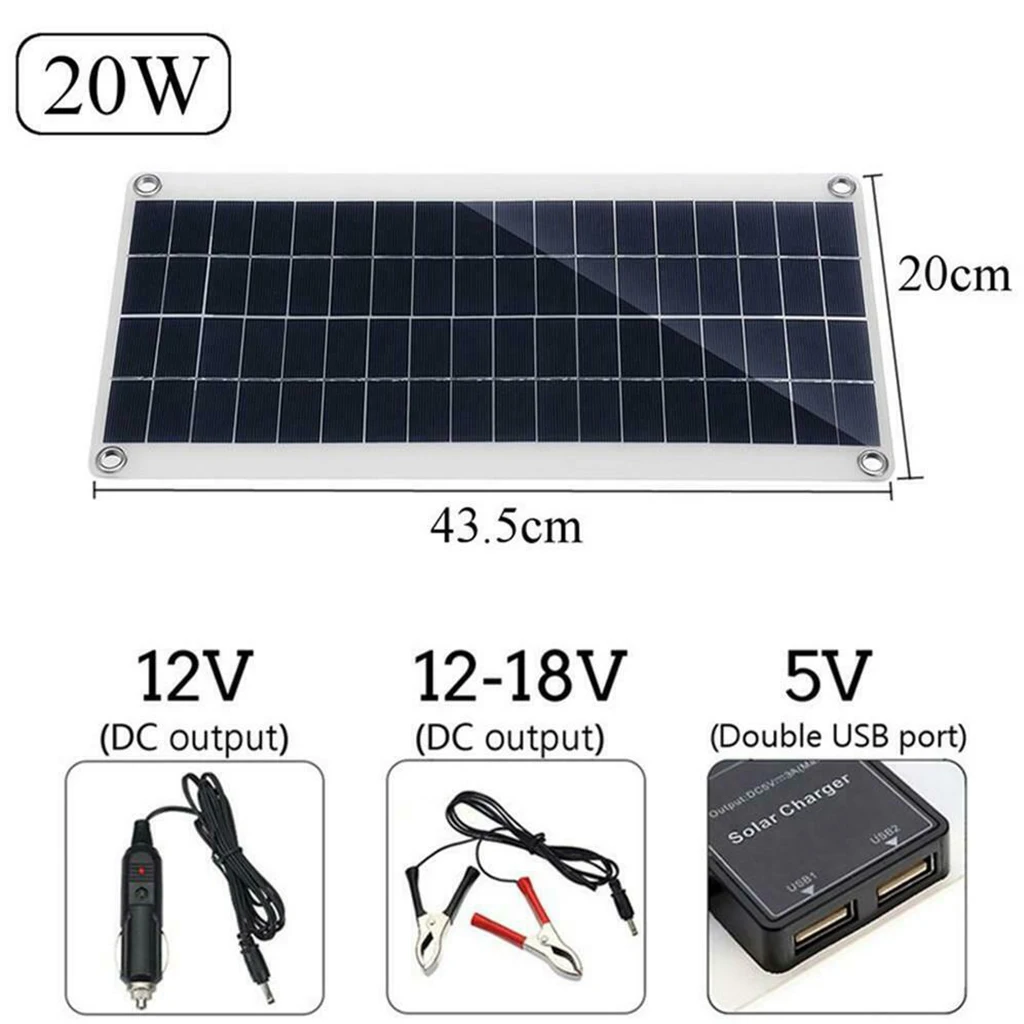20W Solar Panel Solar Powered Cells 2-port USB 5V Portable Solar Charger for Outdoor Camping Emergency Light Waterproof
20W Solar Panel Solar Powered Cells 2-port USB 5V Portable Solar Charger for Outdoor Camping Emergency Light Waterproof