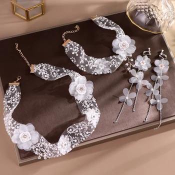 FORSEVEN White Yarn Flower Lace Tiaras Necklace Earrings Set Women Headpiece Choker Bridal Jewelry Sets Wedding Accessories JL
FORSEVEN White Yarn Flower Lace Tiaras Necklace Earrings Set Women Headpiece Choker Bridal Jewelry Sets Wedding Accessories JL