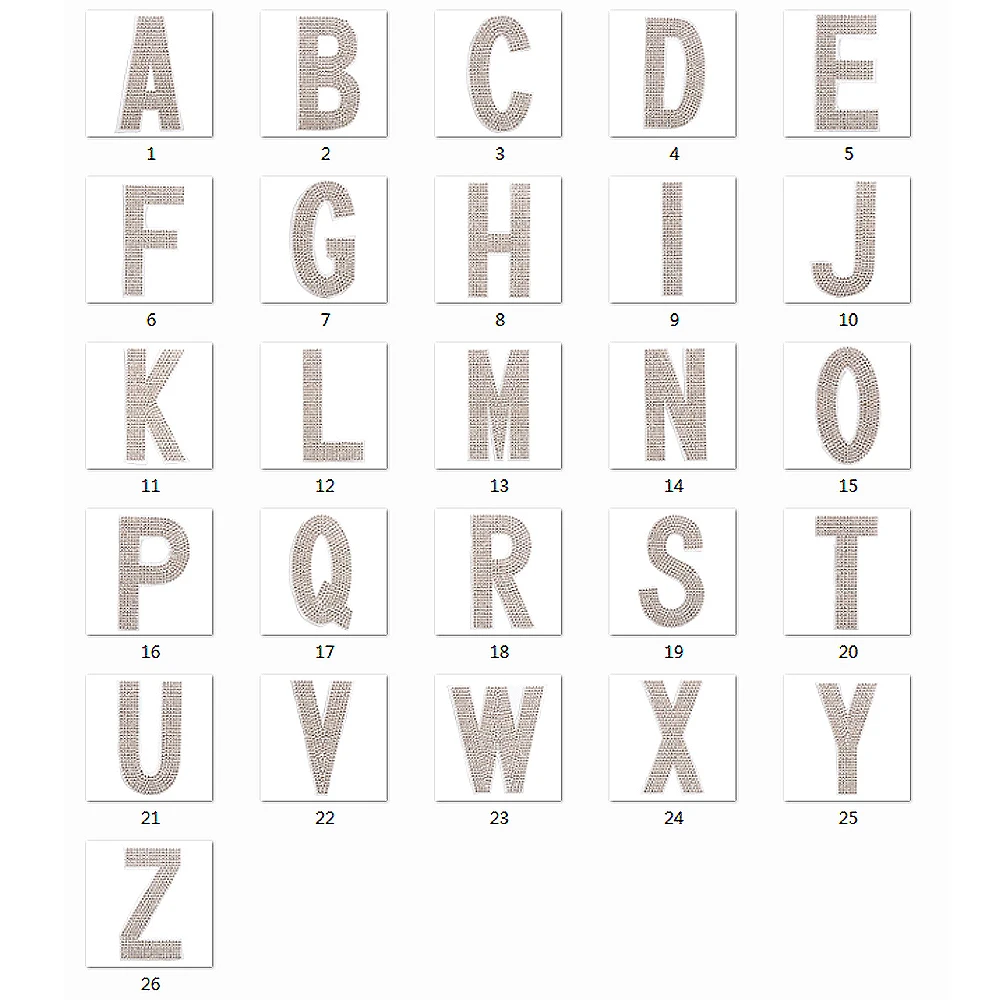 26 English Alphabets/piece Alphabet Patches Letter Crystal Motif Glitter hotfix Rhinestones Sticker Fit Wedding Clothes Applique
26 English Alphabets/piece Alphabet Patches Letter Crystal Motif Glitter hotfix Rhinestones Sticker Fit Wedding Clothes Applique