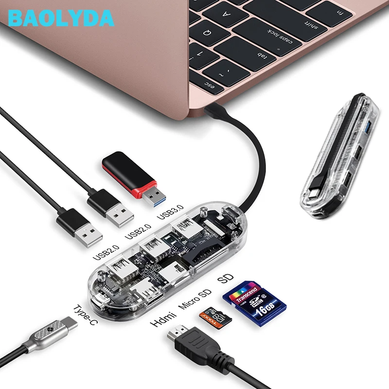 Baolyda 7in1 USB C Adapter USB Type C to USB 3.0 HDMI Card Reader for MacBook Pro HUB USB Splitter for Huawei Matebook Accessory
Baolyda 7in1 USB C Adapter USB Type C to USB 3.0 HDMI Card Reader for MacBook Pro HUB USB Splitter for Huawei Matebook Accessory
