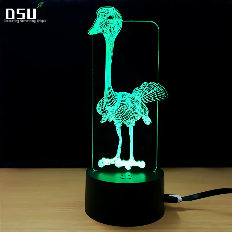 

7 Colors 3D Night Light Ton LED Lamp Colors Change Art Sculpture Table Light Produce Unique Ostrich Lamp