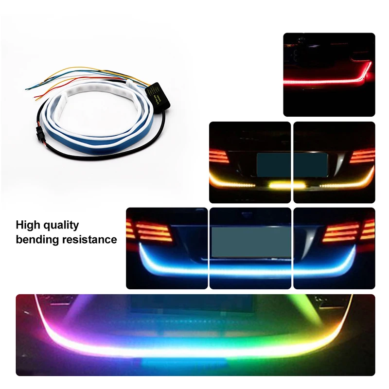 12V 120CM Auto Trunk Light LED Strip Running Brake Reverse Turn Signal Lamp 5050 RGB 72 SMD Waterproof Flowing Light Car Styling
12V 120CM Auto Trunk Light LED Strip Running Brake Reverse Turn Signal Lamp 5050 RGB 72 SMD Waterproof Flowing Light Car Styling