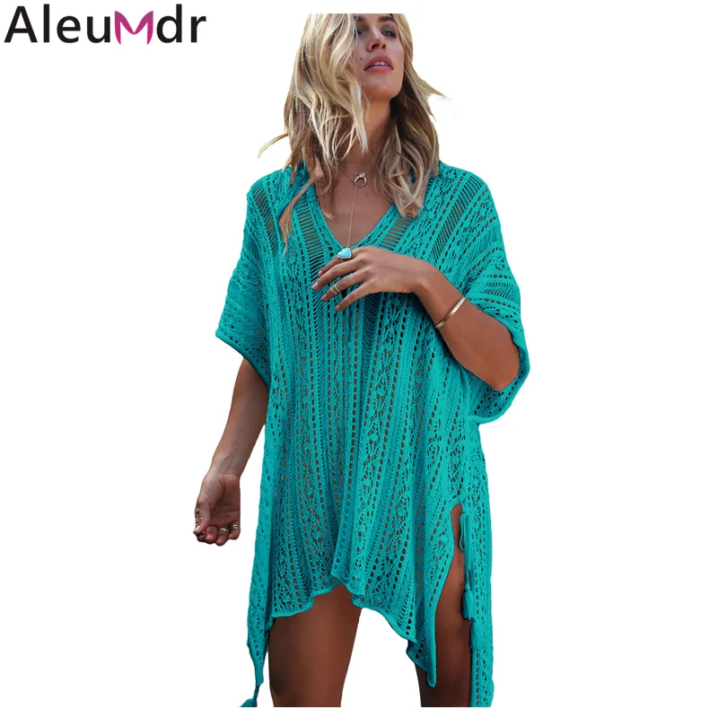 Aleumdr Summer Dress Beach Womens Bathing Suit Cover-ups Crochet Knitted Tassel Tie Cover Up Beachwear LC42183 Saida De Praia |