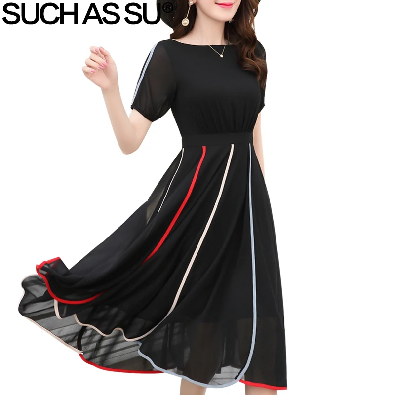 New 2018 Korean Women Chiffon Dress O-Neck Lantern Short Sleeve Ruffle Patchwork Pleated Dresses M-3XL Elegant Mid Long Dress
New 2018 Korean Women Chiffon Dress O-Neck Lantern Short Sleeve Ruffle Patchwork Pleated Dresses M-3XL Elegant Mid Long Dress
