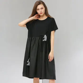 Free ship 2019 Summer women cotton midi dress letter printed patchwork black loose dress female fashion street wear plus size
Free ship 2019 Summer women cotton midi dress letter printed patchwork black loose dress female fashion street wear plus size