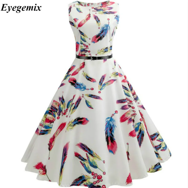 Womens Summer Dresses 50s 60s Robe Vintage Retro Pin Up Swing Polka Rockabilly Flower Feather Print Polyester Dress Vestidos
Womens Summer Dresses 50s 60s Robe Vintage Retro Pin Up Swing Polka Rockabilly Flower Feather Print Polyester Dress Vestidos