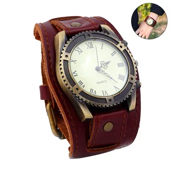 

1 Pcs Men Wrist Bracelet Quartz Watch Roman Numerals Gear Faux Leather Band Round Dial Vintage Adjustable Strap for Business LXH