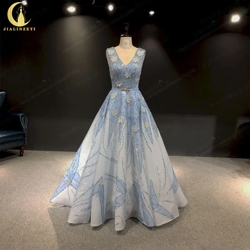 JIALINZEYI Real Picture Luxurious V Neck Sky Blue Crystal Sexy FLoor Length Formal Dresses Party Evening Dresses
JIALINZEYI Real Picture Luxurious V Neck Sky Blue Crystal Sexy FLoor Length Formal Dresses Party Evening Dresses