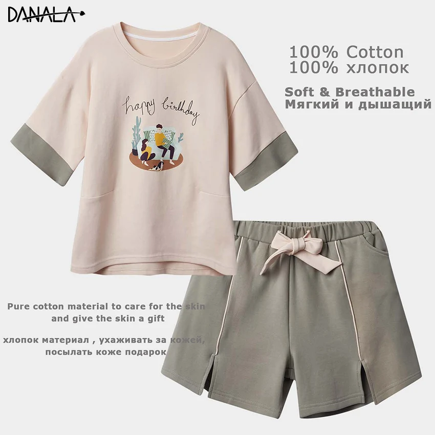 DANALA 100% Cotton Casual Pajamas Sets Women Short Sleeve Print Sleepwear Sets Girls Home Clothes For Women Home Suits Pajamas
DANALA 100% Cotton Casual Pajamas Sets Women Short Sleeve Print Sleepwear Sets Girls Home Clothes For Women Home Suits Pajamas