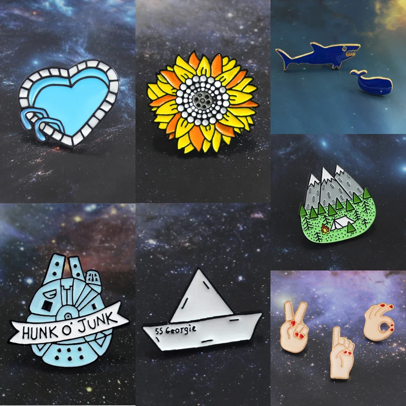 Swimming Pool Climbing Camping Paper Boat SS Georgie Spaceship Garbage Machine Shark Whale Sunflower Yeah OK Gesture Brooch
Swimming Pool Climbing Camping Paper Boat SS Georgie Spaceship Garbage Machine Shark Whale Sunflower Yeah OK Gesture Brooch