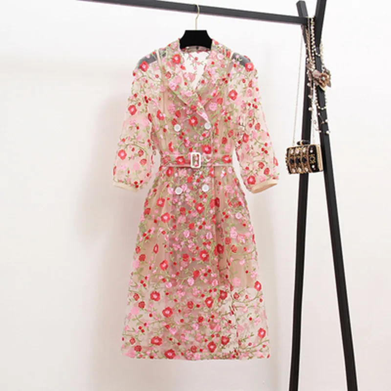 New Lace Trench Coat For Women Summer Puff Sleeve Notched Collar Self Belted Flower Embroidery Long Cardigans Casual Trench Coat
New Lace Trench Coat For Women Summer Puff Sleeve Notched Collar Self Belted Flower Embroidery Long Cardigans Casual Trench Coat