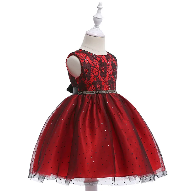 2018 New Flower Girl Princess Dress Mesh Sequins Party Kids Dresses For Girls Wedding Dress 14 Years Sleeveless Children Costume (10)