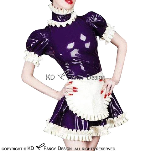 Purple With White French Maid Sexy Latex Dress Rubber Uniform With Apron Back Zipper Gown Playsuit Bodycon LYQ-0118
Purple With White French Maid Sexy Latex Dress Rubber Uniform With Apron Back Zipper Gown Playsuit Bodycon LYQ-0118