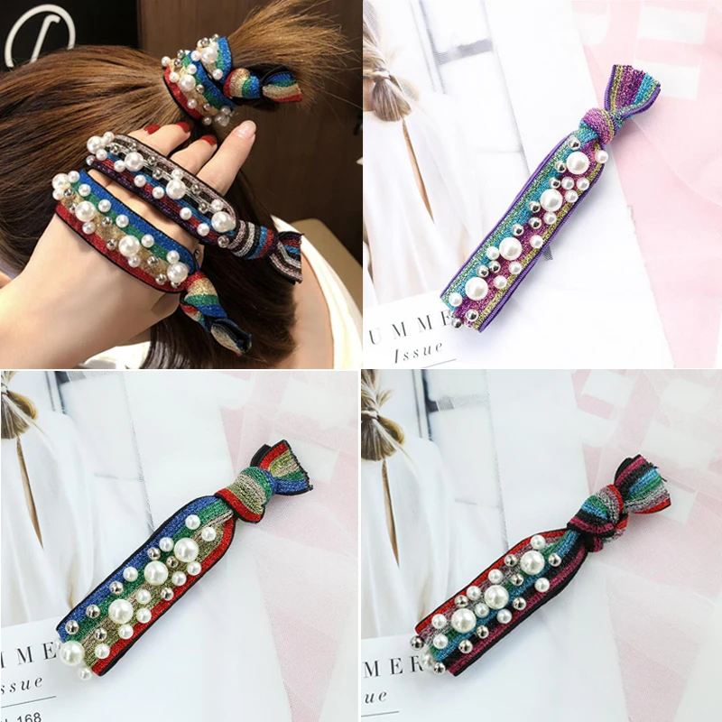 New Arrival Women Fashion Korean Style Rainbow Pearls Shining Elastic Hair Bands Ponytail Hair Holder Boutique Hair Accessories
New Arrival Women Fashion Korean Style Rainbow Pearls Shining Elastic Hair Bands Ponytail Hair Holder Boutique Hair Accessories
