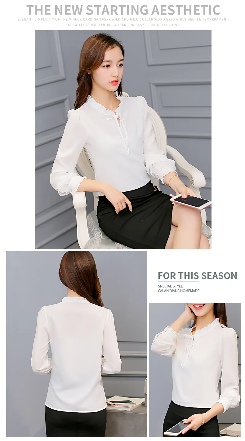 Autumn 2019 Women White Shirt Long Sleeve Black Shirt Korean Women Clothing Streetwear Slim Chiffon Blouse Elegant Women Tops 29