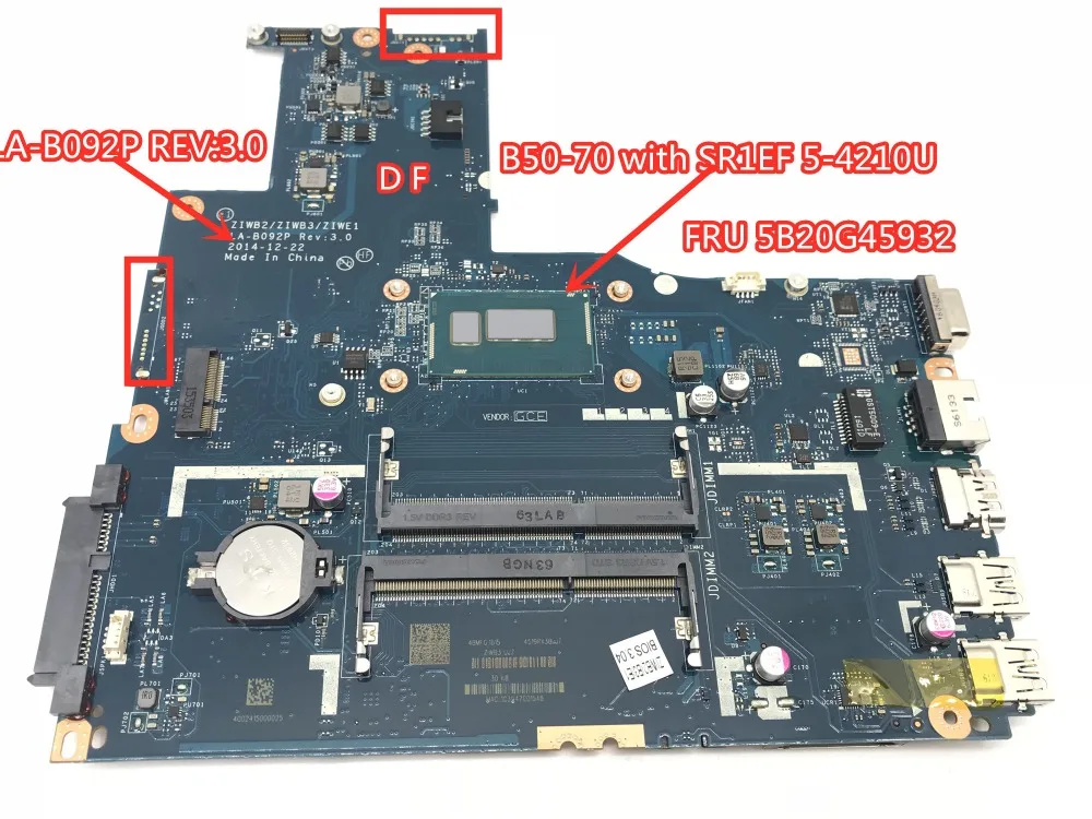 ZIWB2/ZIWB3/ZIWE1 LA-B092P Laptop motherboard For Lenovo B50-70 Mainboard with SR1EF I5-4210 CPU FRU 5B20G45932 100% tested
ZIWB2/ZIWB3/ZIWE1 LA-B092P Laptop motherboard For Lenovo B50-70 Mainboard with SR1EF I5-4210 CPU FRU 5B20G45932 100% tested