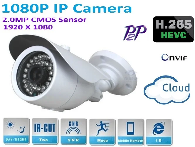 

H.265 Outdoor waterproof 1080P IP Camera 1920*1080 2.4 MP CCTV 1080P network Camera with P2P, IR Cut Filter ,ONVIF plug and play