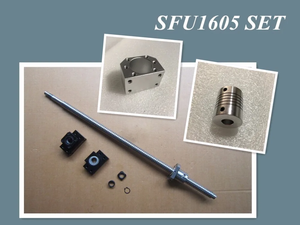 SFU1605 set: SFU1605 rolled ball screw C7 with end machined + 1605 ball nut + nut housing+BK/BF12 end support + coupler RM1605
SFU1605 set: SFU1605 rolled ball screw C7 with end machined + 1605 ball nut + nut housing+BK/BF12 end support + coupler RM1605