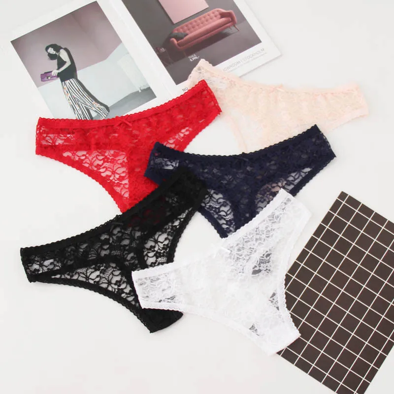 Plus Size S-XXL Women's Sexy Lace Underwear Low Rise Panties Ladies Briefs Thong Female G String Seamless Transparent Lingerie (2)