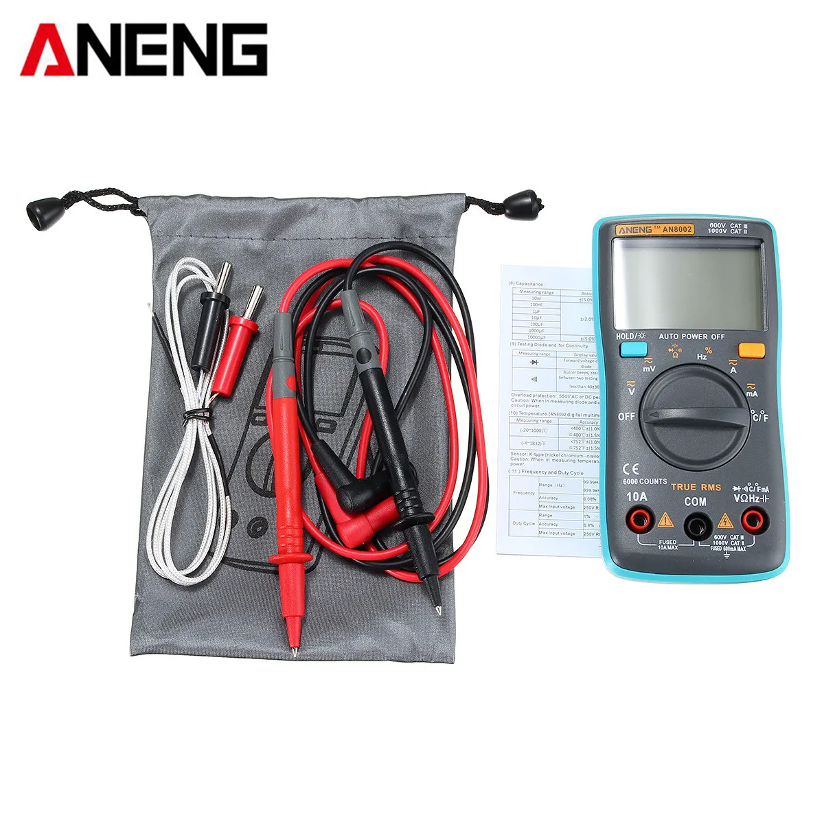 Портативный цифровой мультиметр ANENG AN8002 с ЖК дисплеем True RMS 6000 отсчетов подсветка