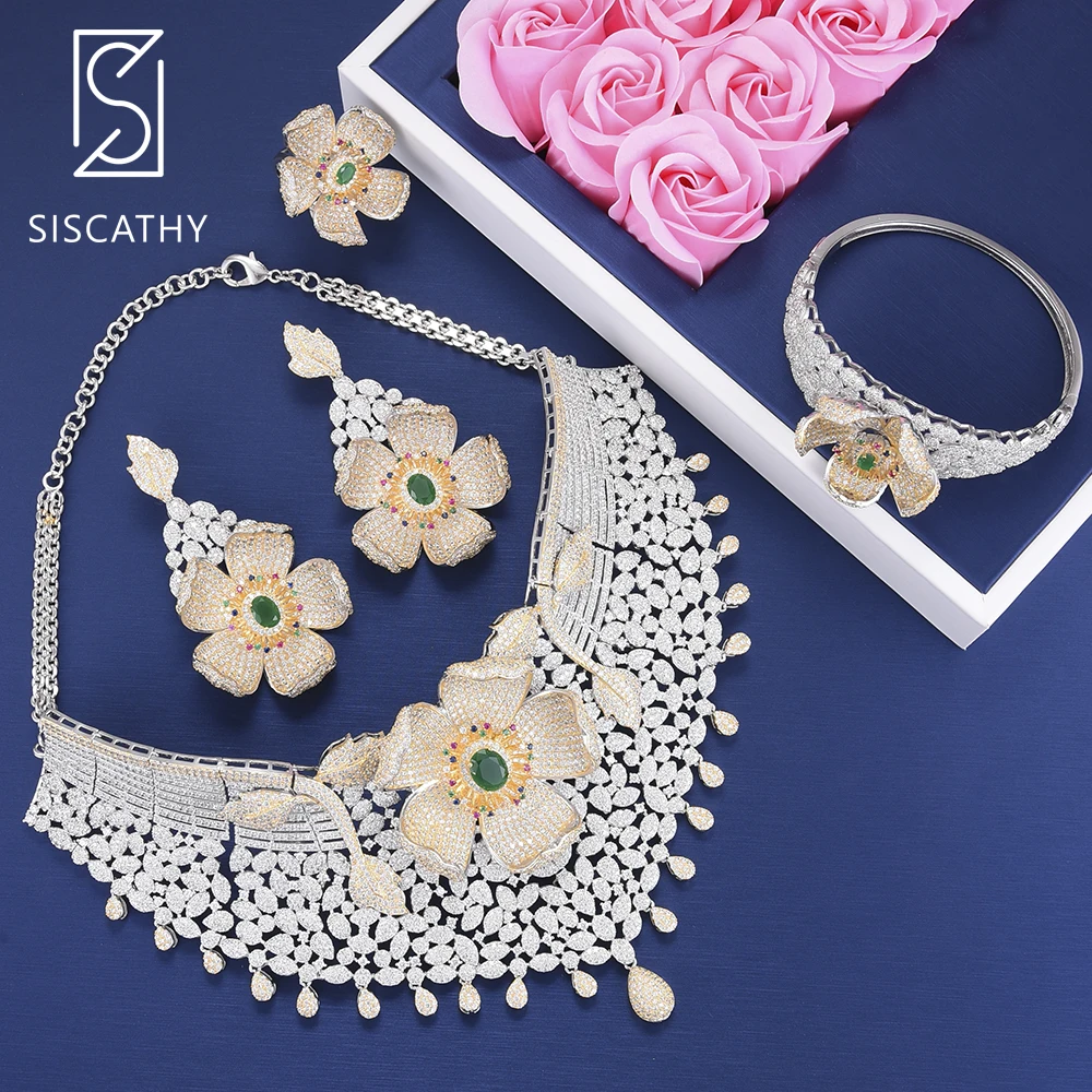 Siscathy 2019 Luxury Nigerian Jewelry Set for Women Flower CZ Collar Necklace Dangle Earrings Bangle Ring Wedding Jewelry Sets
Siscathy 2019 Luxury Nigerian Jewelry Set for Women Flower CZ Collar Necklace Dangle Earrings Bangle Ring Wedding Jewelry Sets