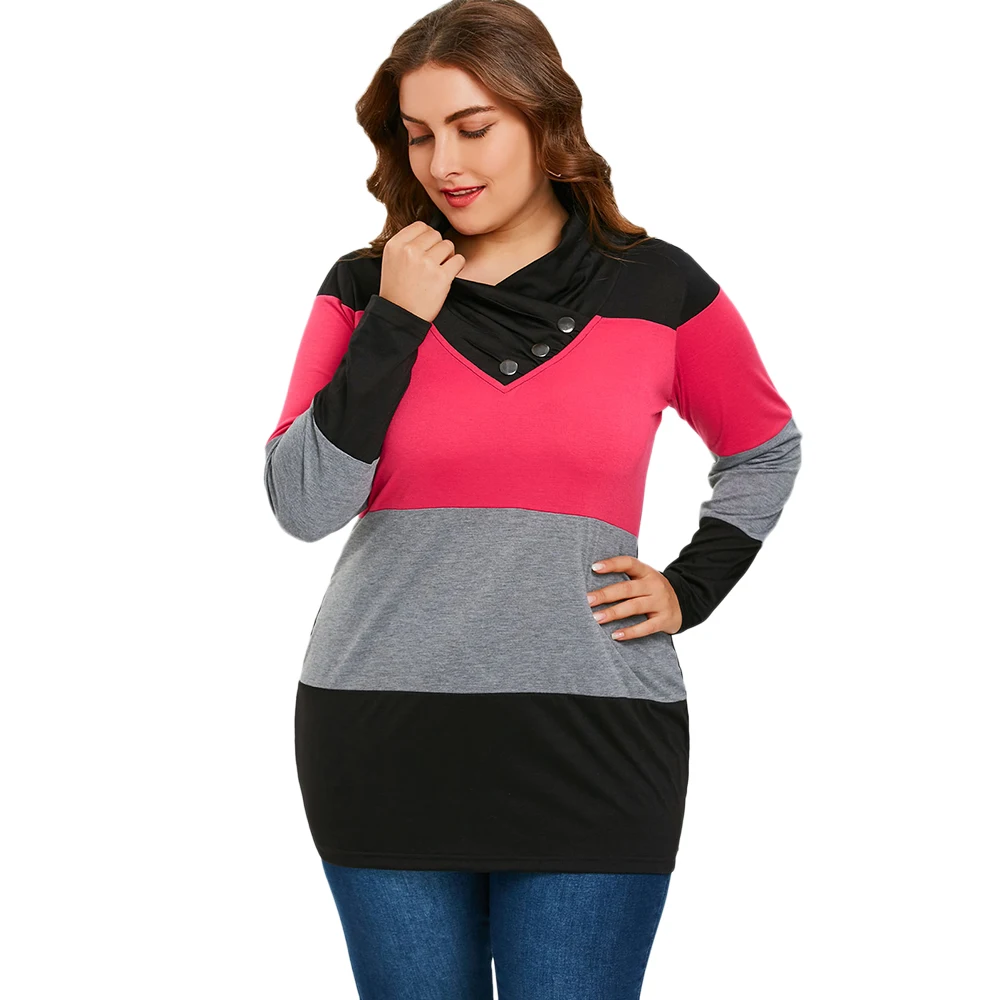 Wipalo Plus Size Tops Women T Shirt Long Sleeve Heaps Collar T-Shirt 2018 Spring Casual Buttons Panel Striped Tshirts Pullover
Wipalo Plus Size Tops Women T Shirt Long Sleeve Heaps Collar T-Shirt 2018 Spring Casual Buttons Panel Striped Tshirts Pullover