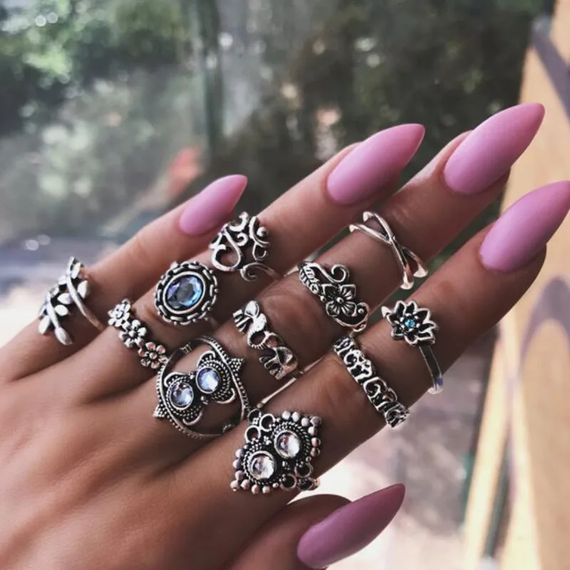 11 Pcs/ Set Vintage Punk Leaf Elephant Flower Crown Gem Silver Joint Ring Set Women Personality Party Birthday Fashion Jewelry
11 Pcs/ Set Vintage Punk Leaf Elephant Flower Crown Gem Silver Joint Ring Set Women Personality Party Birthday Fashion Jewelry