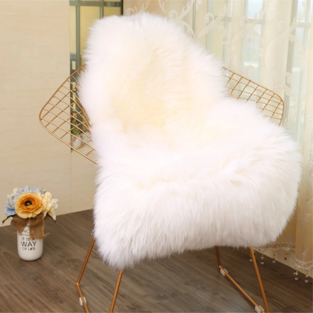 

RAYUAN White Special-shaped Sheepskin Hairy Carpet Faux Mat Seat Pad Fur Plain Fluffy Soft Area Rug Tapetes 0x102CM