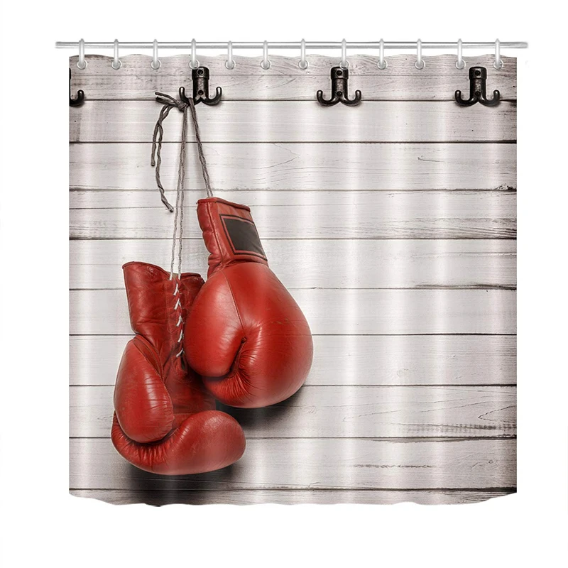 

Cool Red Boxing Gloves Shower Curtain Wood Barn Door Waterproof Polyester Bathroom Bath Curtains Birthday Gift Decor 72x72 inch