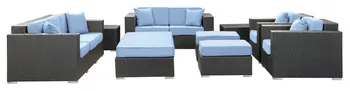 All Weather Fancy Furniture Outdoor 9 Piece Rattan Sofa Set in Espresso Light Blue
All Weather Fancy Furniture Outdoor 9 Piece Rattan Sofa Set in Espresso Light Blue
