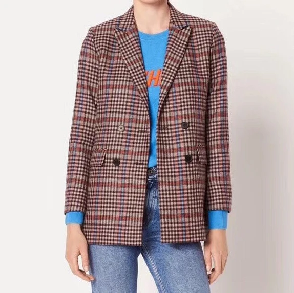 2018 fall and winter new notched collar long sleeve fashion hit the color plaid women slim woolen blazer coat
2018 fall and winter new notched collar long sleeve fashion hit the color plaid women slim woolen blazer coat