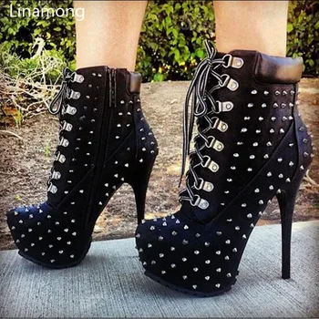 Newest Arrival Women Ankle Boots Sexy Women Platform High Heels Suede Leather Round Toe Spike Heels Rivets Lace-up Women Boots
Newest Arrival Women Ankle Boots Sexy Women Platform High Heels Suede Leather Round Toe Spike Heels Rivets Lace-up Women Boots