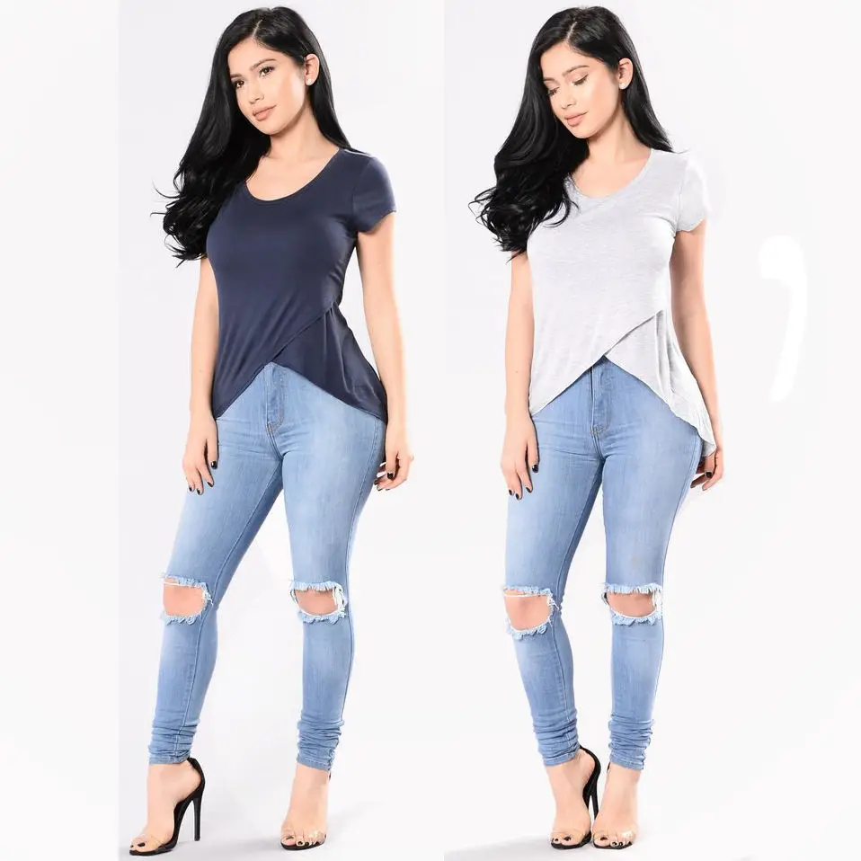 Large size women's European and American stitching irregular shirt Slim waist wild color short-sleeved personality T-shirt
Large size women's European and American stitching irregular shirt Slim waist wild color short-sleeved personality T-shirt