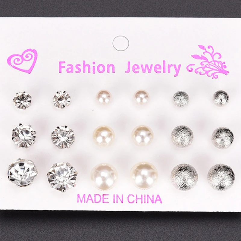 9 Pair/Set Elegent Simulated Pearl Stud Earrings Set Women Metal Ball Crystal Rhinestone Ear Studs Female Fashion
9 Pair/Set Elegent Simulated Pearl Stud Earrings Set Women Metal Ball Crystal Rhinestone Ear Studs Female Fashion