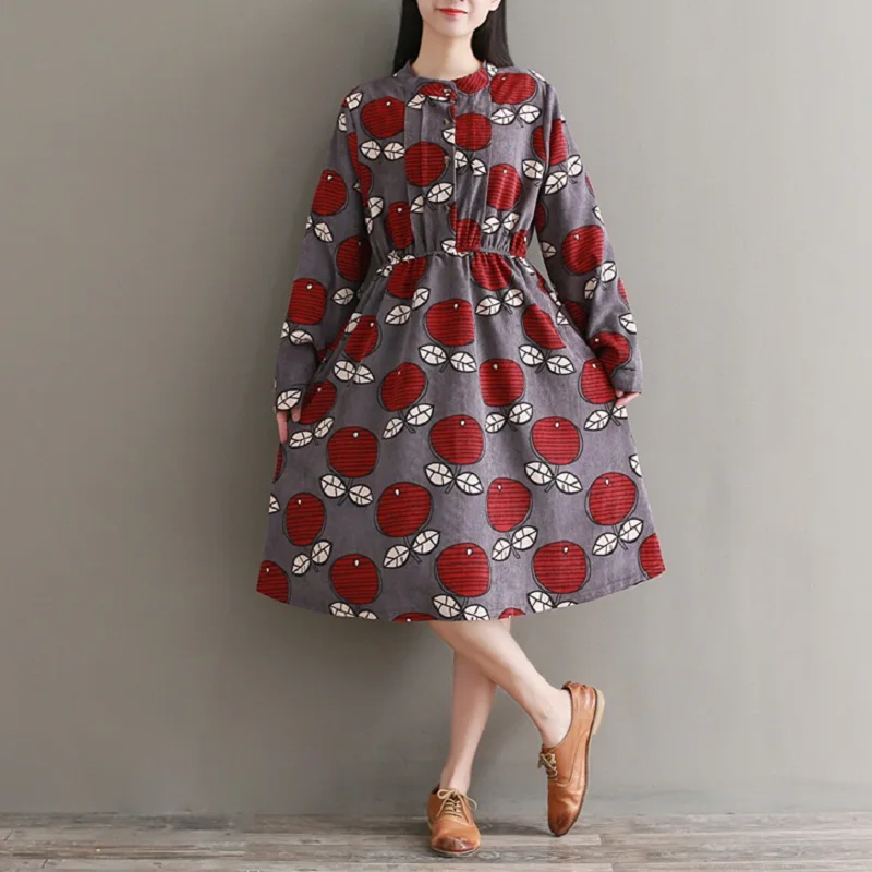 Spring Autumn Mori Girl Women Dress Vintage Printed Corduroy Femme Vestidos Full Sleeve Casual Loose-Waisted Robe Dresses
Spring Autumn Mori Girl Women Dress Vintage Printed Corduroy Femme Vestidos Full Sleeve Casual Loose-Waisted Robe Dresses