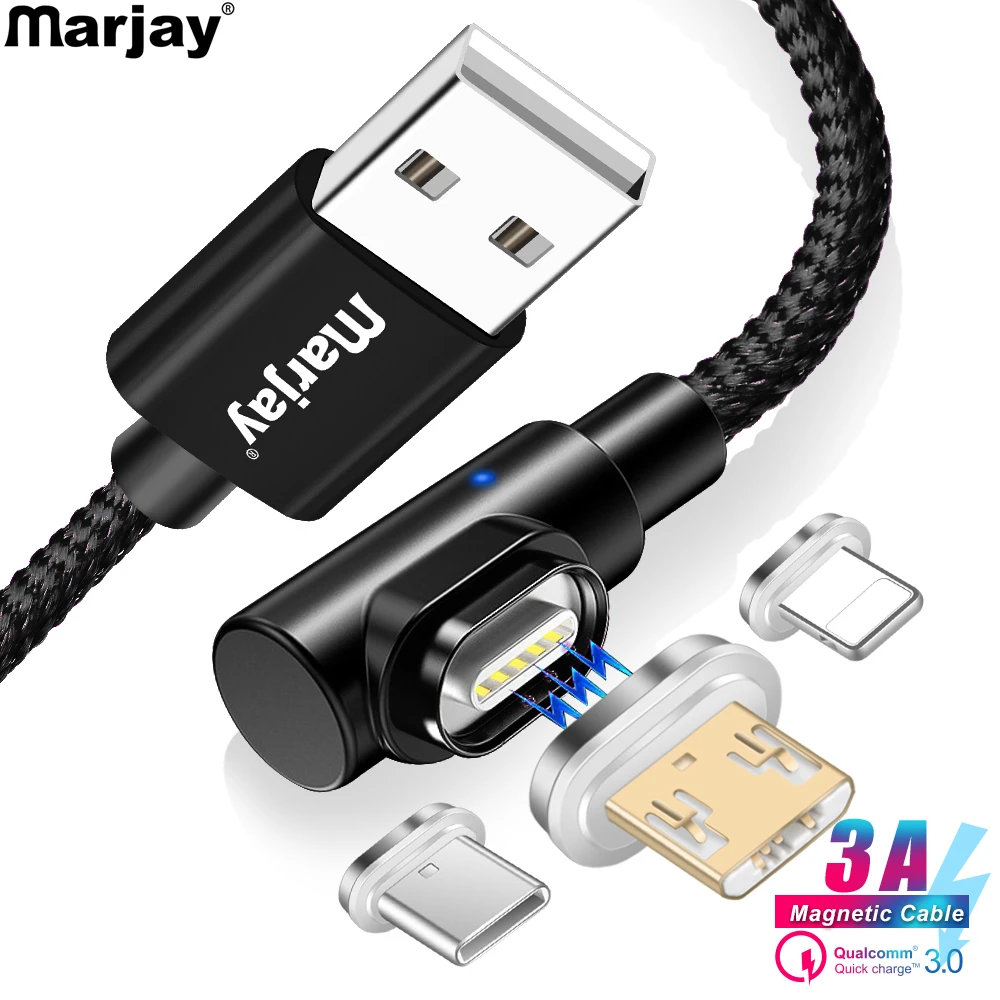 Marjay Magnetic USB Cable 90 Degree 3A Quick Charge Micro USB Type C Cable For iPhone 7 X XR XS Samsumg S9 Xiaomi mi8
Marjay Magnetic USB Cable 90 Degree 3A Quick Charge Micro USB Type C Cable For iPhone 7 X XR XS Samsumg S9 Xiaomi mi8