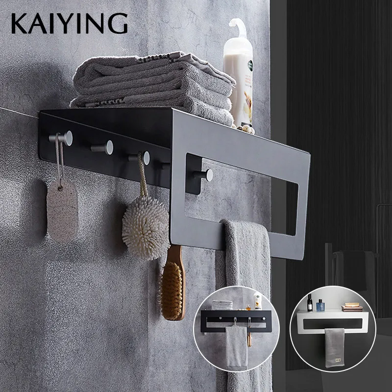 Фото KAIYING Alumimum Bathroom Towel Rack Wall-mounted Double Holder Clothes Organizer Storage Shelf Accessories | Обустройство дома