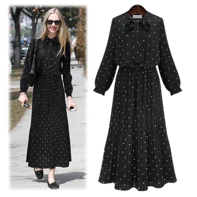 Black Polka Dot Printed Long Dresses Bow Pleated Long Sleeve Bohemian Autumn Women Dress Casual Elegant Fashion New Dress Summer
Black Polka Dot Printed Long Dresses Bow Pleated Long Sleeve Bohemian Autumn Women Dress Casual Elegant Fashion New Dress Summer