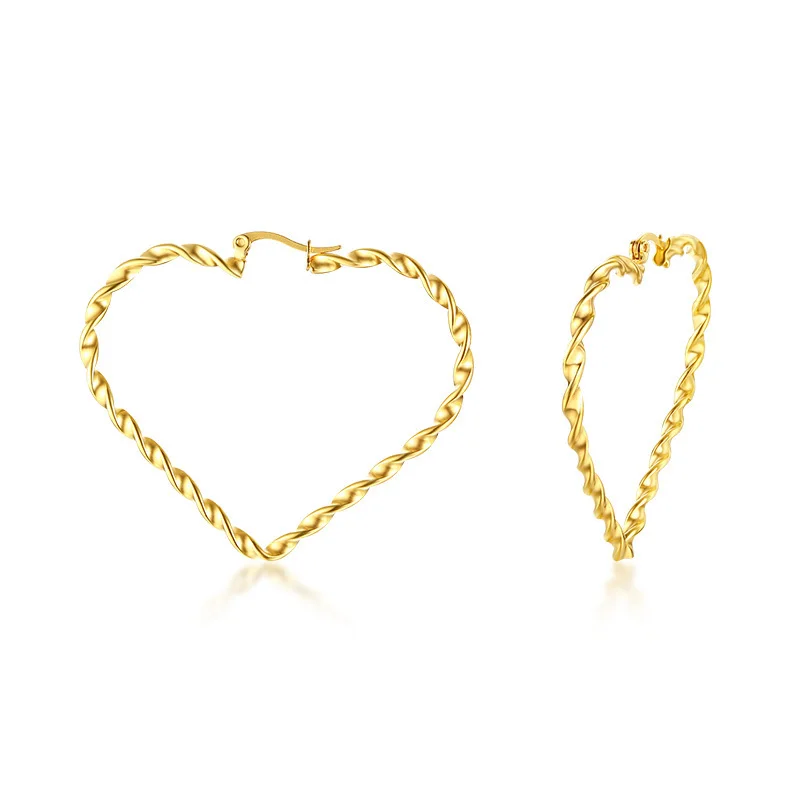 Women's Gold-tone Sweet Twisted Heart Hoop Earrings Stainless Steel Dainty Delicate Femme Queen Earings Jewelry
Women's Gold-tone Sweet Twisted Heart Hoop Earrings Stainless Steel Dainty Delicate Femme Queen Earings Jewelry