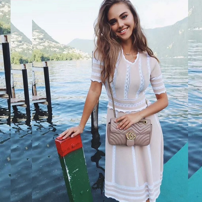 Модные женские туфли знаменитости короткий рукав лоскутное 2019 Fit And Flare Бандажное