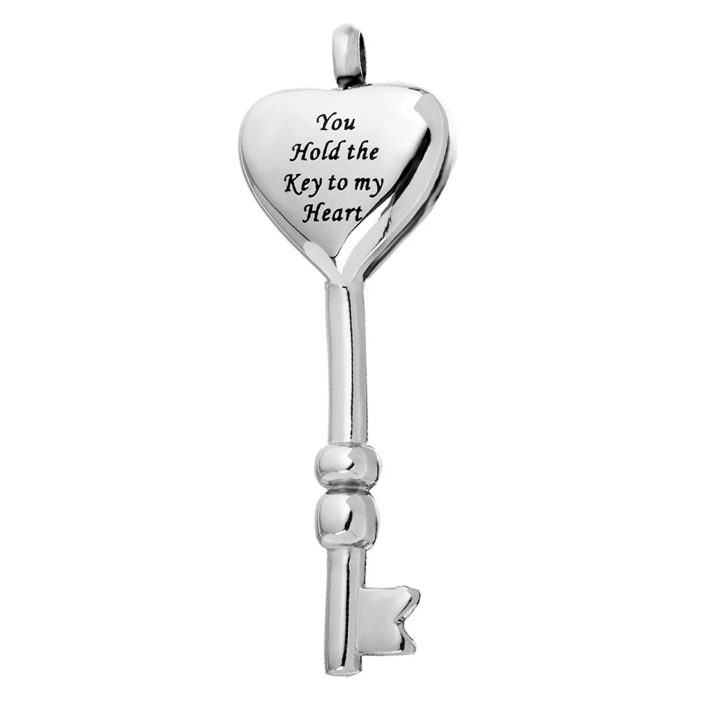 You Hold the Key to My Heart Carved Pet Dog Cat Cremation Urn Ash Holder Pendant Jewelry Waterproof Stainless Steel Made
