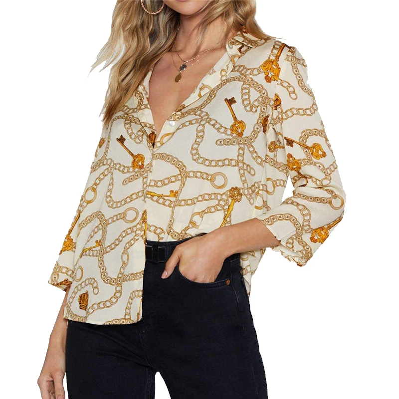 Women Chiffon Blouses Fashion Print Seven-quarter Sleeve Lapel Professional Shirts 2019 Summer Casual Loose Large Size Tops
Women Chiffon Blouses Fashion Print Seven-quarter Sleeve Lapel Professional Shirts 2019 Summer Casual Loose Large Size Tops