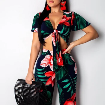 Floral Print Sexy Two Piece Set Women Deep V-Neck Crop Top And Summer Wide Leg Long Pant Women 2 Pieces Suits Sets
Floral Print Sexy Two Piece Set Women Deep V-Neck Crop Top And Summer Wide Leg Long Pant Women 2 Pieces Suits Sets