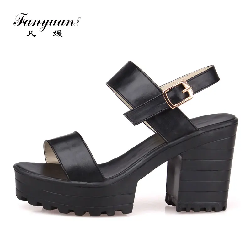 Fanyuan Women Sandals Shoes Italian Gladiator Sandals Women Casual Thick High Heels Platform Shoes Ladies Sandals Summer Black